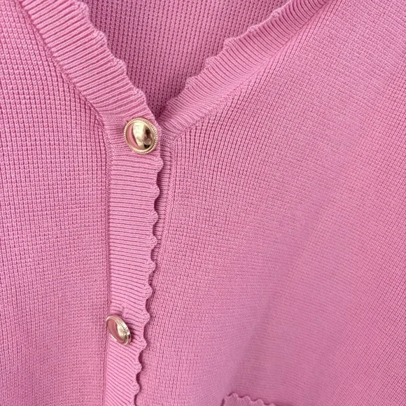 Pastel Pink Scalloped Trim Knit Cardigan Elegant Preppy Lady Jacket XL - Picture 3 of 8